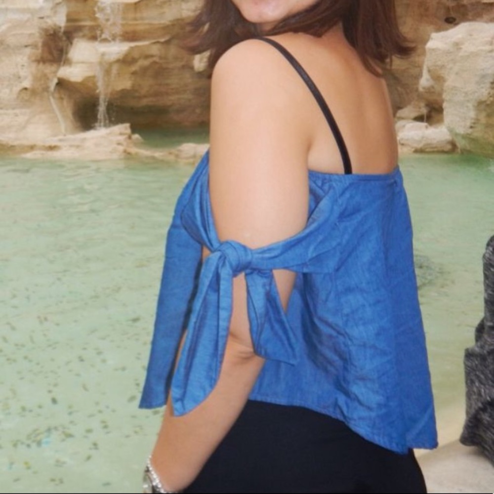 Denim Tube Top With Ties On the Arms Size Medium